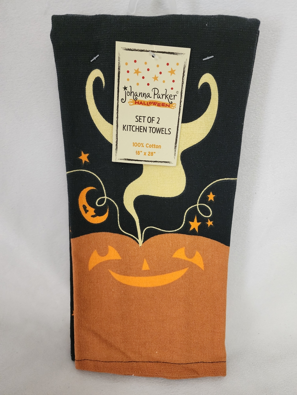 Johanna Parker Halloween Black & Orange Pumpkin Kitchen Towel Set